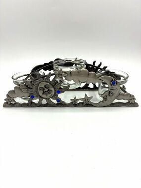 Vintage Spoontiques Pewter Celestial Tea Light Candle Holder Sun Moon Stars